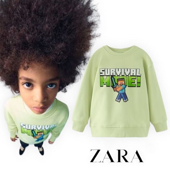 ZARA Kids | Lime Green | MINECRAFT © MOJANG AB TM SWEATSHIRT - Picture 1 of 5